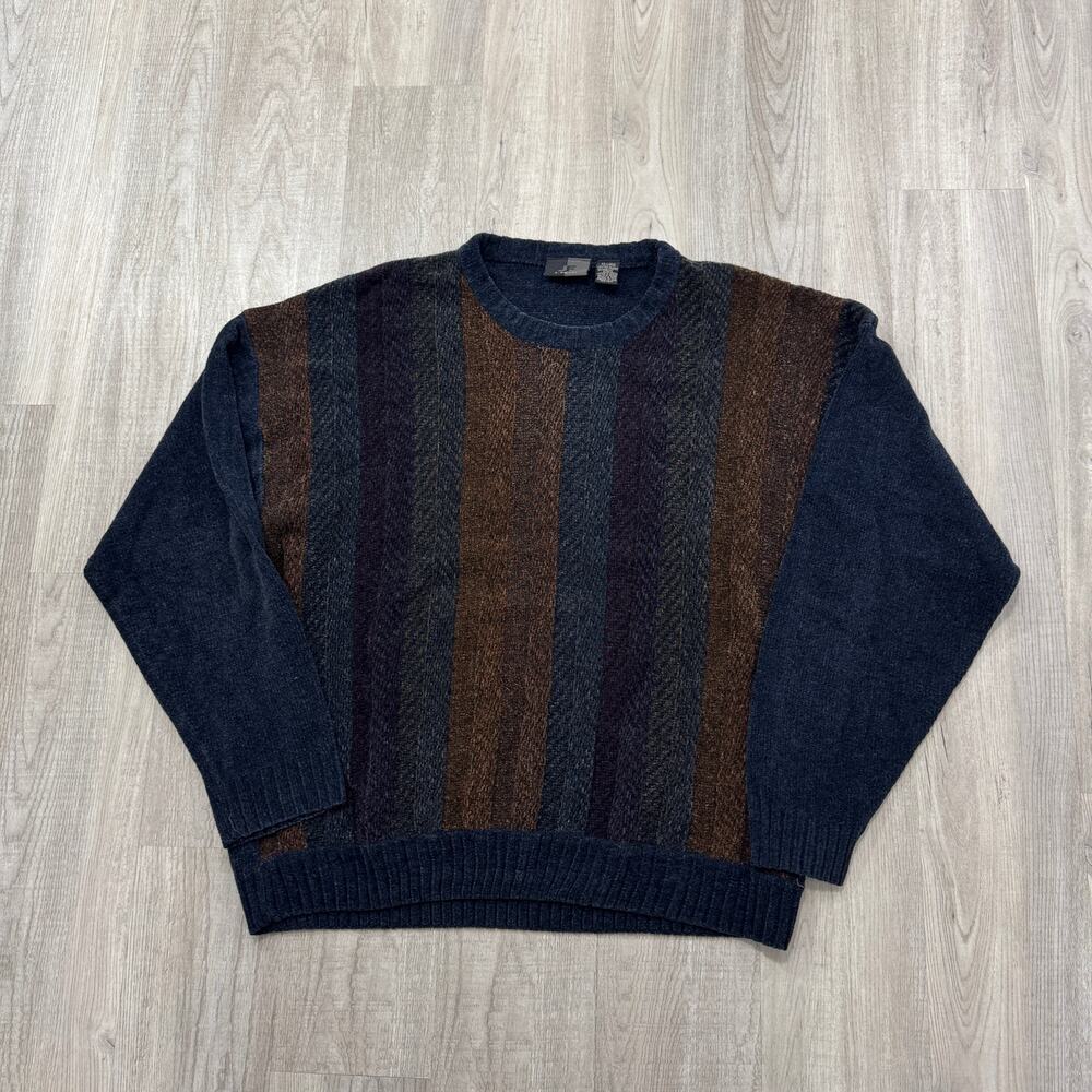 Vintage J. Ferrar Sweater Men's 2XL XXL Geometric Striped Crewneck 90s Preppy